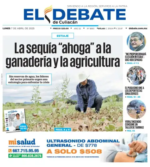 Portada de El Debate de Culiacan del lunes, 7 de abril de 2025