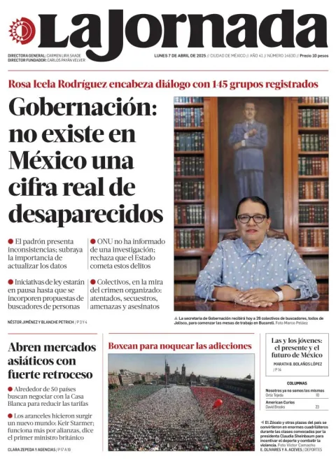 Portada de La Jornada del lunes, 7 de abril de 2025
