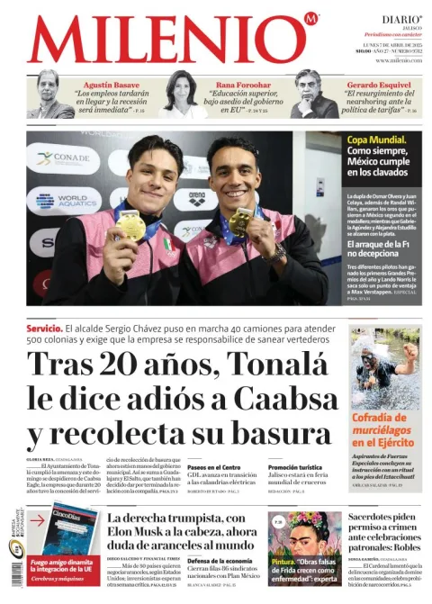 Portada de Milenio Jalisco del lunes, 7 de abril de 2025