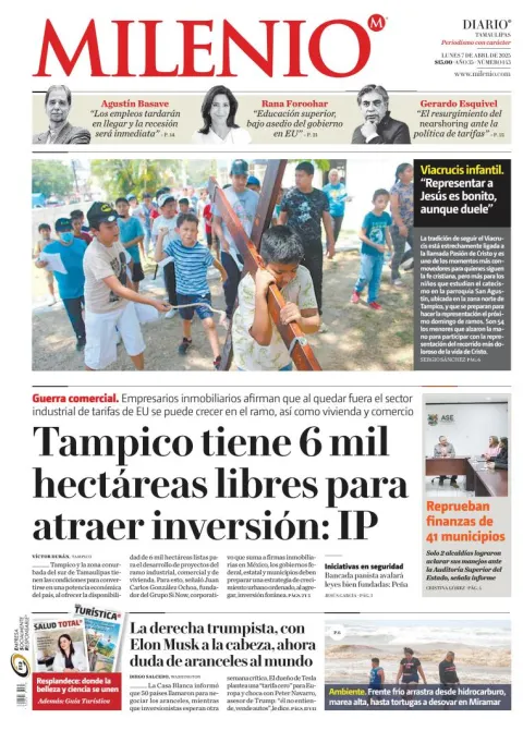 Portada de Milenio Tamaulipas del lunes, 7 de abril de 2025