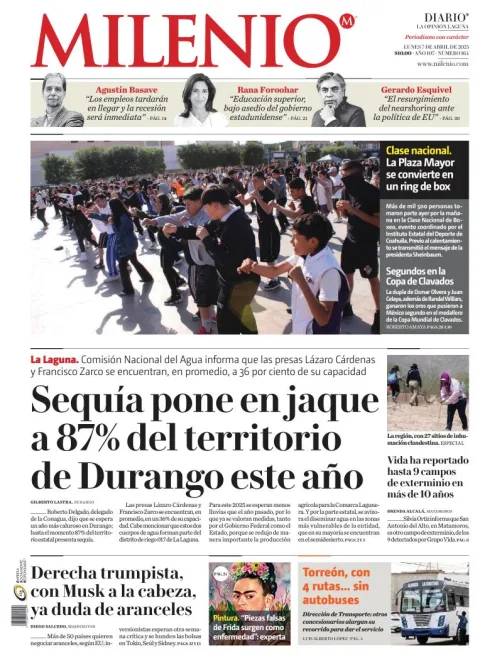 Portada de Milenio Laguna del lunes, 7 de abril de 2025