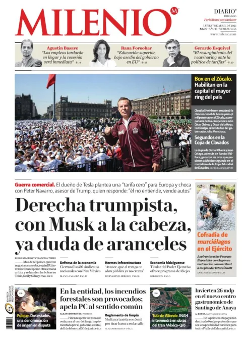 Portada de Milenio Hidalgo del lunes, 7 de abril de 2025