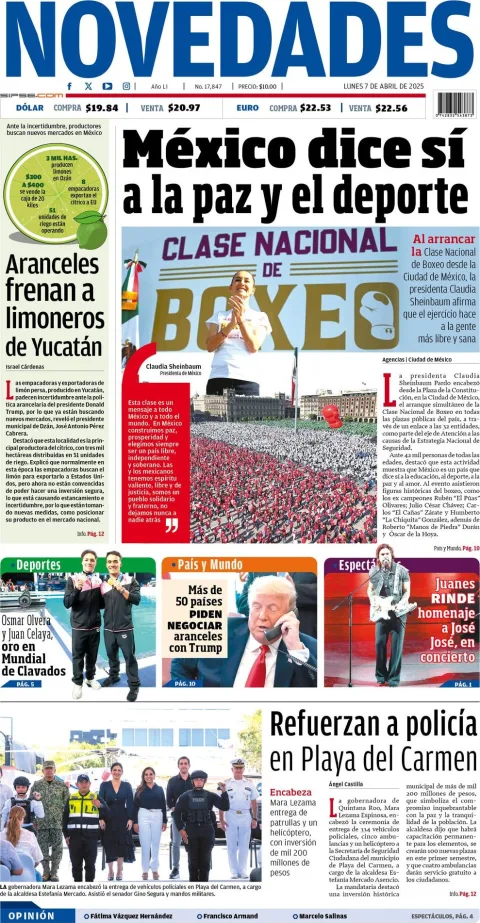 Portada de Novedades Quintana Roo del lunes, 7 de abril de 2025