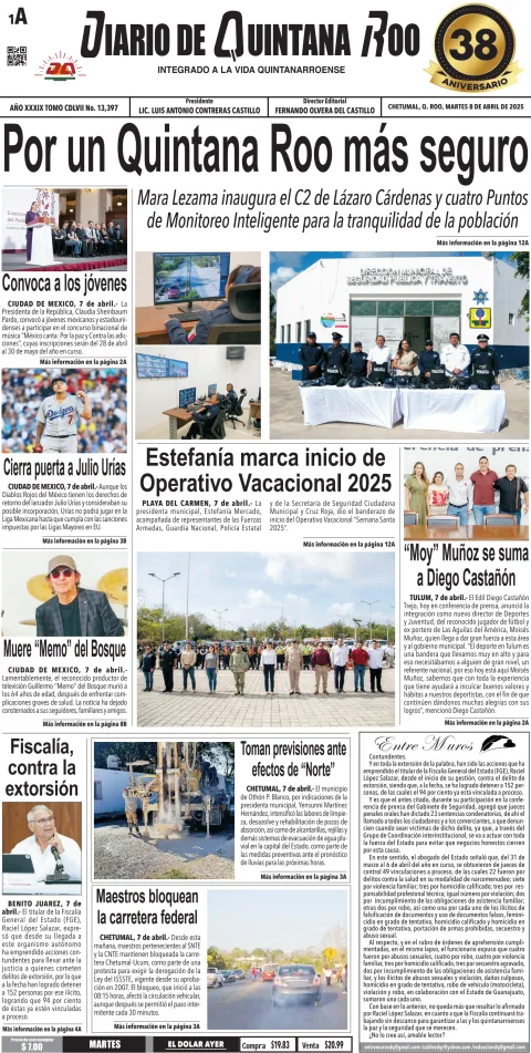 Portada de Diario de Quintana Roo (portada)