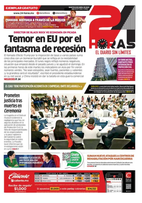 Portada de 24 Horas del martes, 8 de abril de 2025