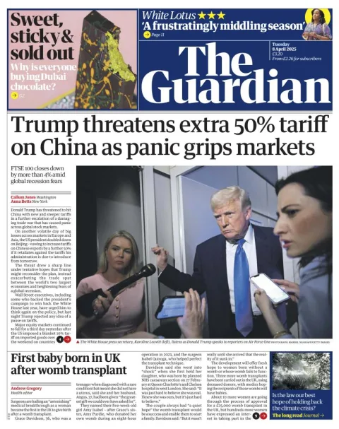 Portada de The Guardian (reino Unido)