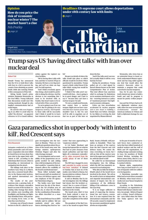 Portada de The Guardian (usa)