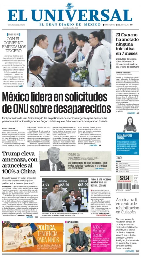 Portada de El Universal del martes, 8 de abril de 2025