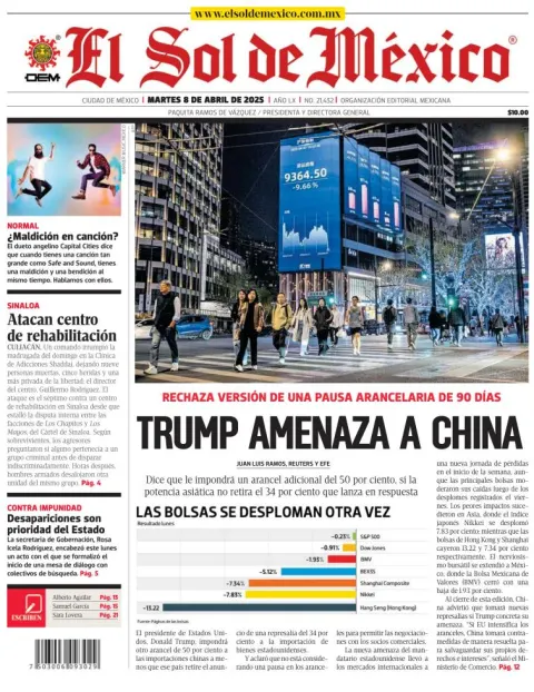 Portada de El Sol de Mexico del martes, 8 de abril de 2025