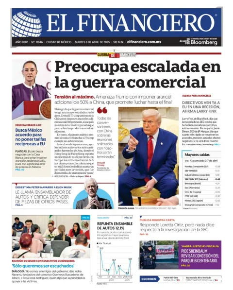 Portada de El Financiero del martes, 8 de abril de 2025