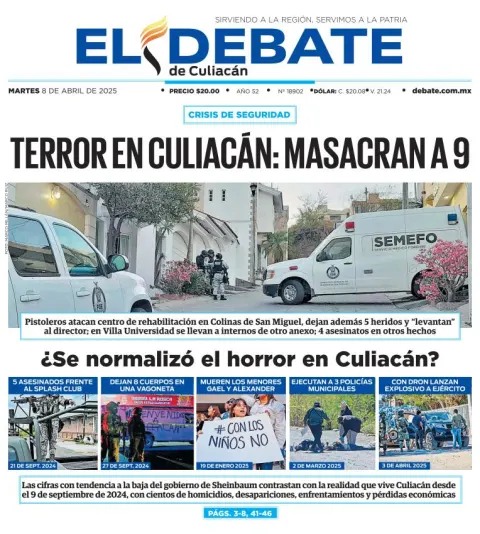 Portada de El Debate de Culiacan del martes, 8 de abril de 2025