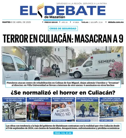 Portada de El Debate de Mazatlan del martes, 8 de abril de 2025