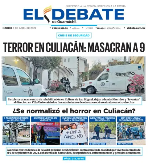 Portada de El Debate de Guamuchil del martes, 8 de abril de 2025