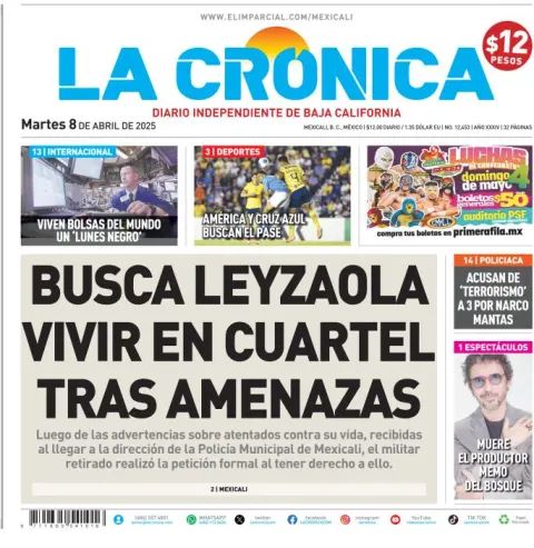 Portada de La Cronica del martes, 8 de abril de 2025