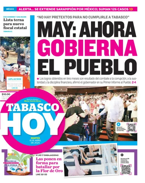 Portada de Tabasco Hoy del martes, 8 de abril de 2025