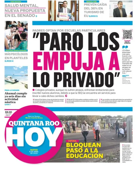 Portada de Quintana Roo Hoy del martes, 8 de abril de 2025