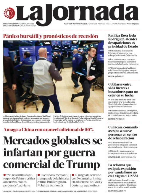 Portada de La Jornada del martes, 8 de abril de 2025