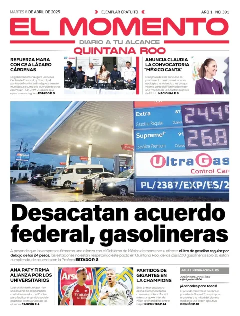 Portada de El Momento Quintana Roo del martes, 8 de abril de 2025