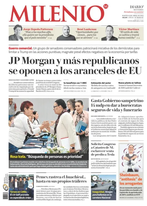 Portada de MILENIO del martes, 8 de abril de 2025