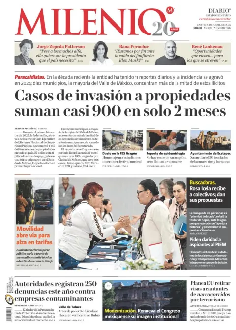 Portada de Milenio Edo de Mexico del martes, 8 de abril de 2025