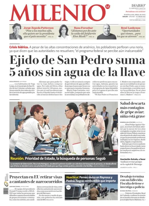 Portada de Milenio Laguna del martes, 8 de abril de 2025