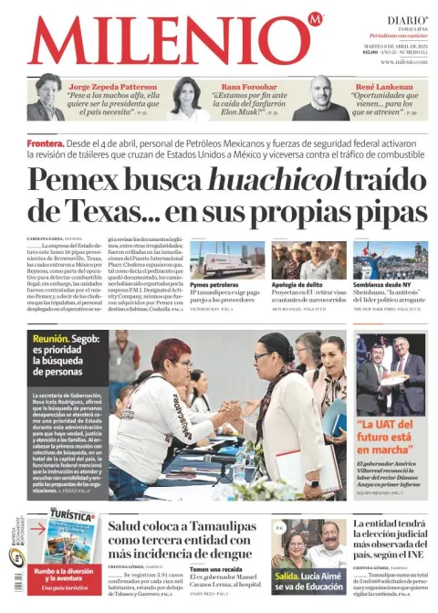 Portada de Milenio Tamaulipas del martes, 8 de abril de 2025