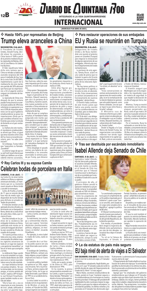 Portada de Diario de Quintana Roo (contra Portada)