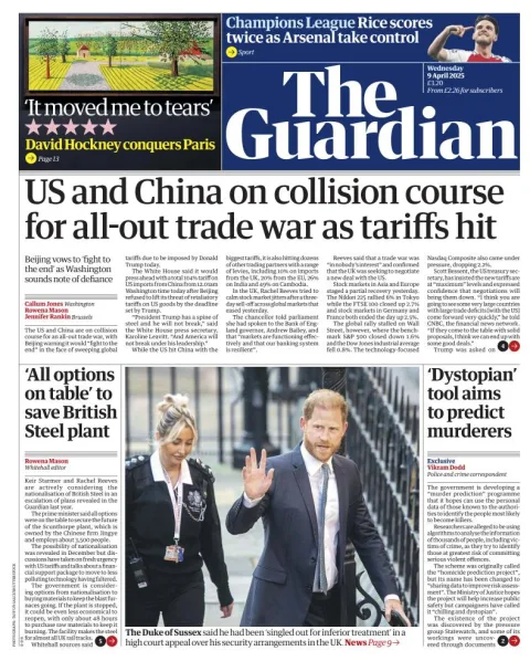 Portada de The Guardian (reino Unido)