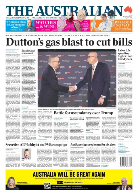 Portada de The Australian del miércoles, 9 de abril de 2025