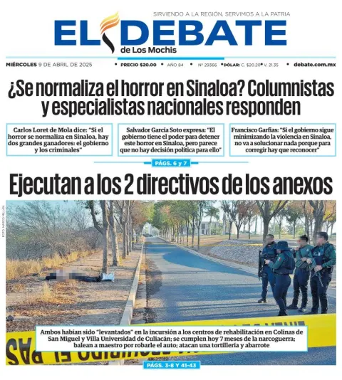 Portada de El Debate de los Mochis del miércoles, 9 de abril de 2025
