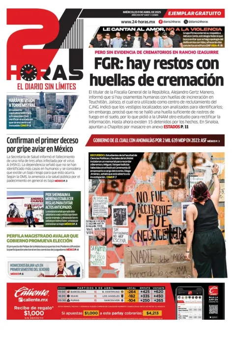 Portada de 24 Horas del miércoles, 9 de abril de 2025