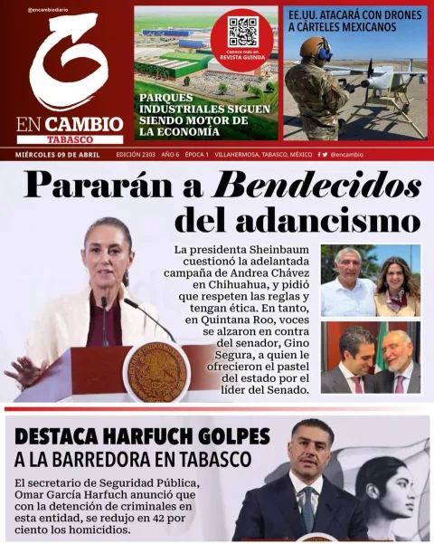 Portada de En Cambio - Tabasco (portada) del miércoles, 9 de abril de 2025