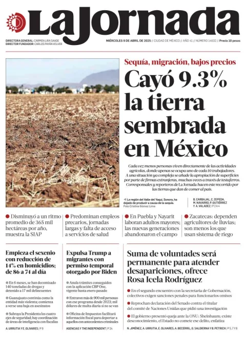 Portada de La Jornada del miércoles, 9 de abril de 2025