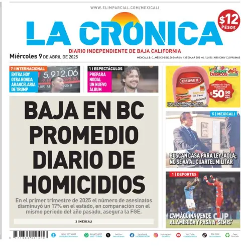 Portada de La Cronica del miércoles, 9 de abril de 2025