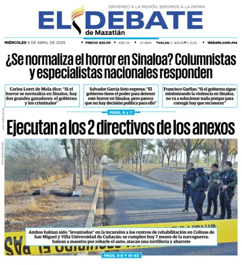 Portada de El Debate de Mazatlan del miércoles, 9 de abril de 2025