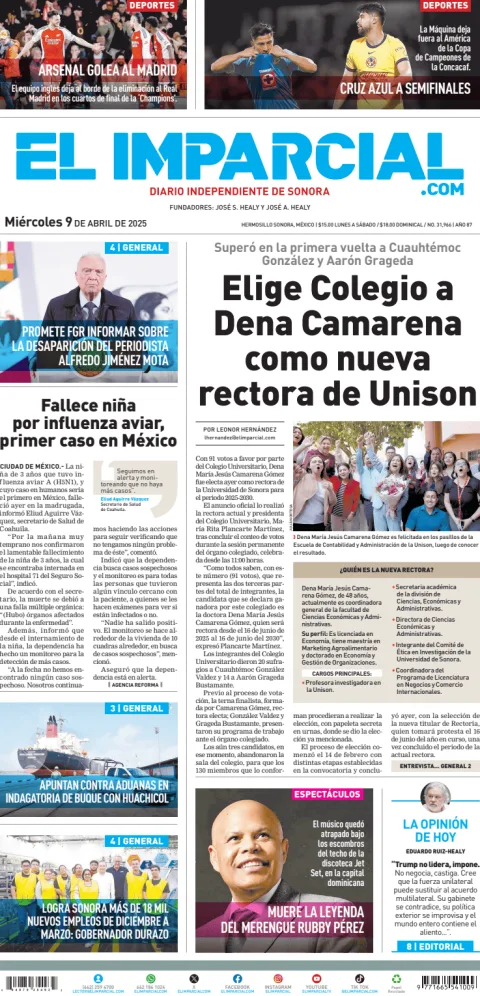 Portada de El Imparcial del miércoles, 9 de abril de 2025