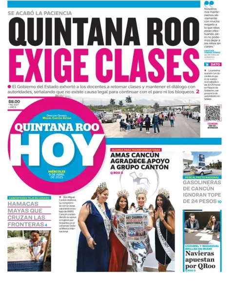Portada de Quintana Roo Hoy del miércoles, 9 de abril de 2025
