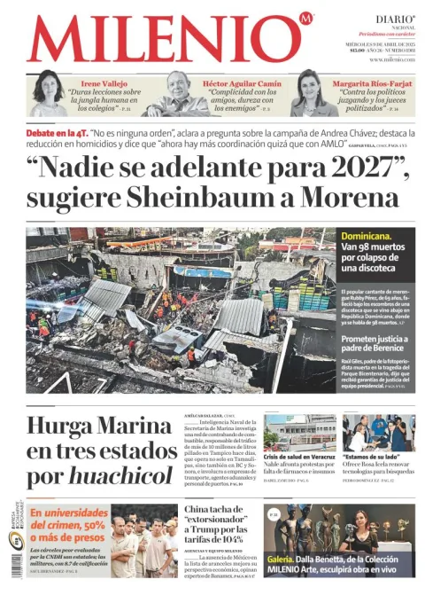 Portada de Milenio del miércoles, 9 de abril de 2025