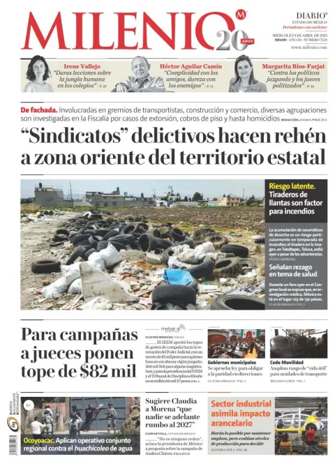 Portada de Milenio Edo de Mexico del miércoles, 9 de abril de 2025