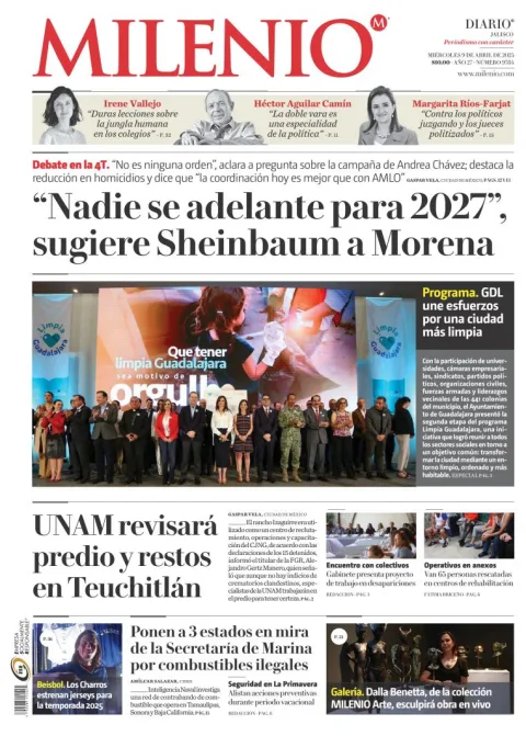 Portada de Milenio Jalisco del miércoles, 9 de abril de 2025