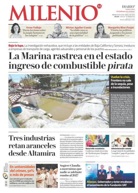 Portada de Milenio Tamaulipas del miércoles, 9 de abril de 2025