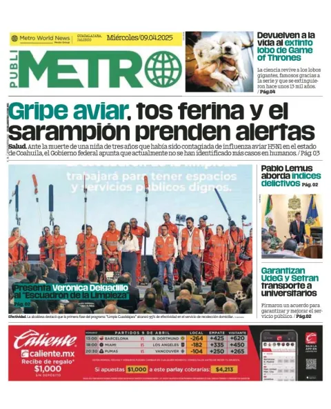 Portada de Publimetro Guadalajara del miércoles, 9 de abril de 2025