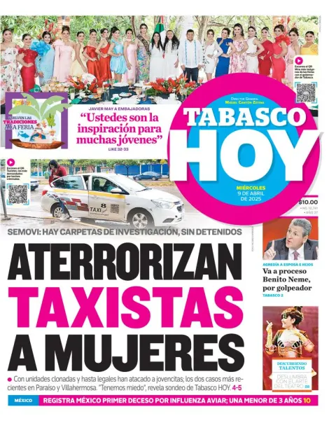 Portada de Tabasco Hoy del miércoles, 9 de abril de 2025
