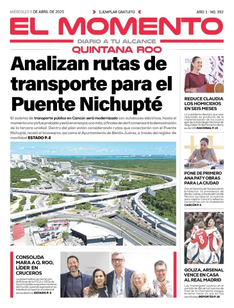 Portada de El Momento Quintana Roo del miércoles, 9 de abril de 2025