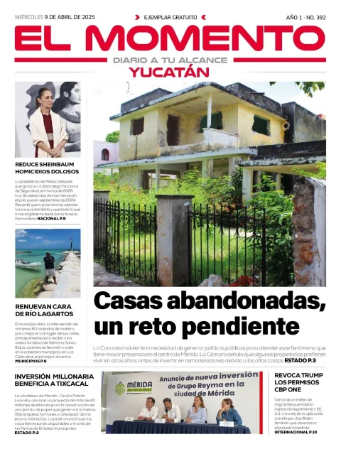 Portada de El Momento Yucatan del miércoles, 9 de abril de 2025