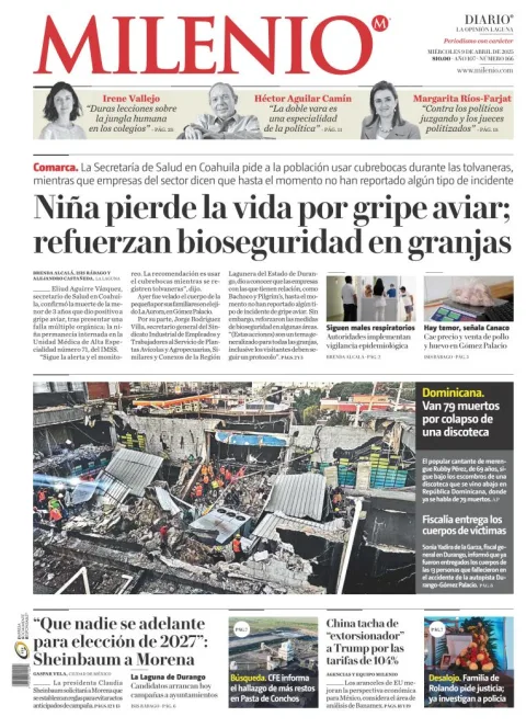 Portada de Milenio Laguna del miércoles, 9 de abril de 2025