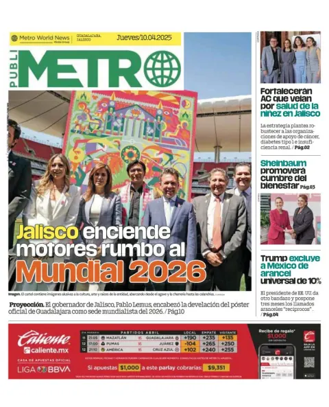 Portada de Publimetro Guadalajara del jueves, 10 de abril de 2025