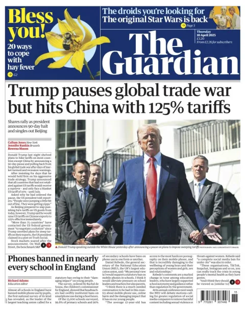 Portada de The Guardian (reino Unido)