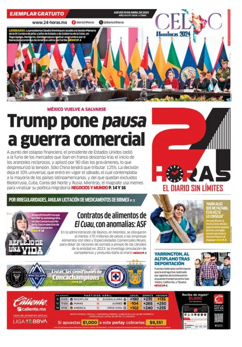 Portada de 24 Horas del jueves, 10 de abril de 2025