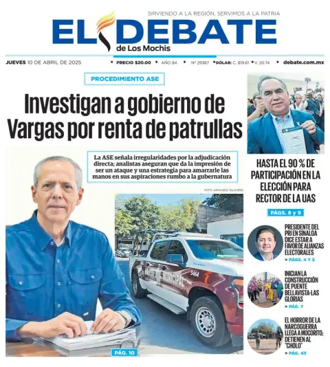 Portada de El Debate de los Mochis del jueves, 10 de abril de 2025